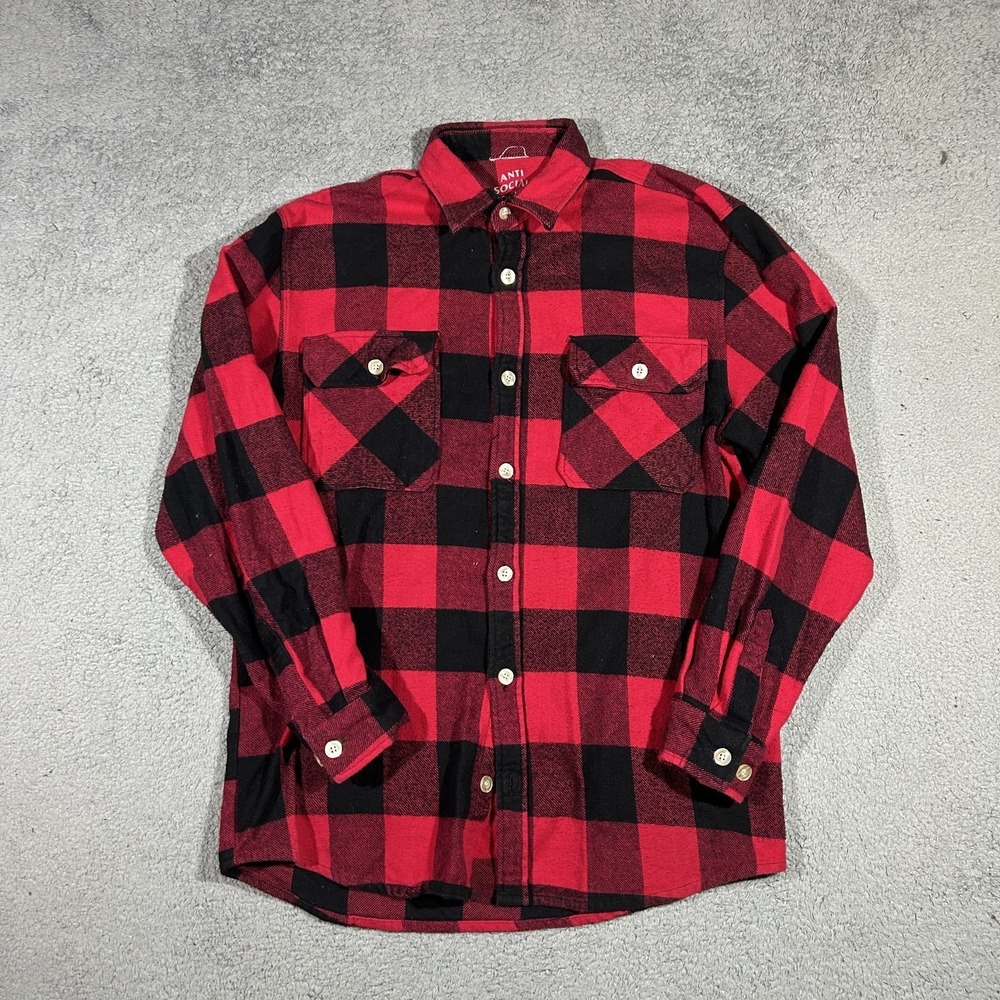 Anti Social Social Club Red  Buffalo Plaid Flannel Shirt  Mens Medium #2513